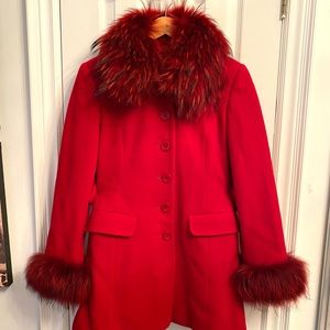 Stunning Red Lamb’s Wool Coat with Fur